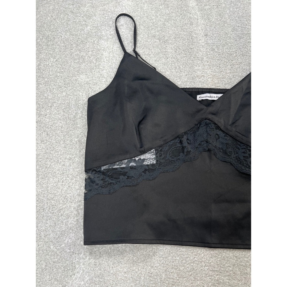 Abercrombie & Fitch Cami Top L Black Lace Inset Satin Look Side Zip Coquette - Picture 3 of 9